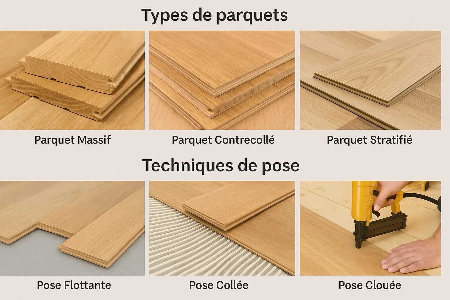 Parquet massif, contrecollé et stratifié comparés